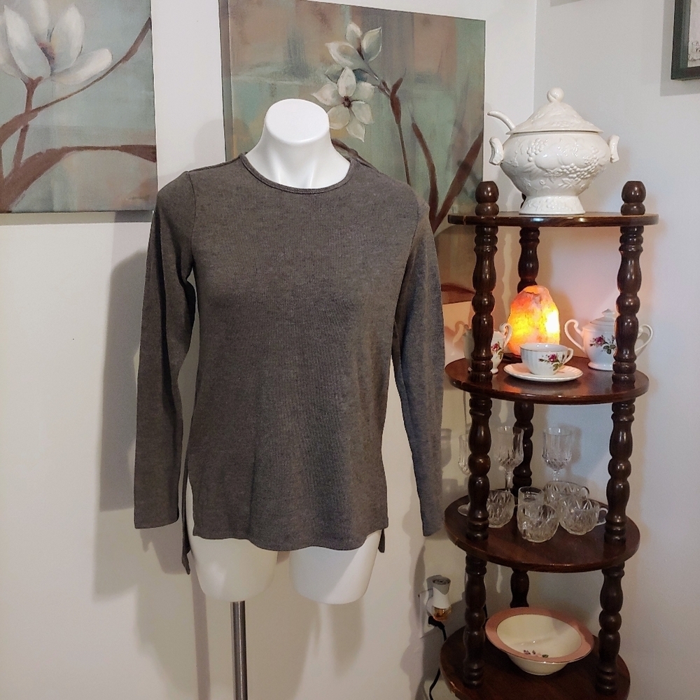 Joan Vass gently worn grey stylish sweater shirt